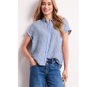 Kurzarmbluse STREET ONE, Damen, Gr. 38, drift blau, Web, 100% Leinen, gestreift, regular fit normal, V-Ausschnitt, Umschlagbund, Blusen, im Streifendesign (39551718-38) drift blau