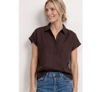 Kurzarmbluse STREET ONE, Damen, Gr. 38, espresso braun, Web, 60% Leinen, 40% Baumwolle, unifarben, klassisch normal, V-Ausschnitt, normaler Saum, Blusen, mit Leinenanteil (94004107-38) espresso braun