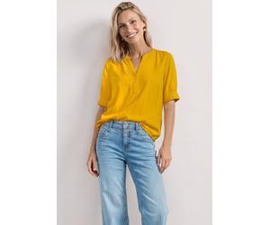 Kurzarmbluse STREET ONE, Damen, Gr. 38, gelb (saffron gelb), Stoff, 100% Viskose, unifarben, normal normal, Rundhals, Bündchen, Blusen, aus softer Viskose (14676934-38) saffron gelb