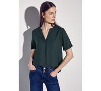 Kurzarmbluse STREET ONE, Damen, Gr. 38, grün (hunter grün), Web, Obermaterial: 100% Viskose, unifarben, regular fit Po-bedeckend, Rundhals, Blusen Kurzarmbluse, mit geschlitztem Rundhalsausschnitt (17