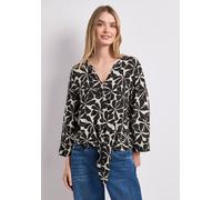 Kurzarmbluse STREET ONE, Damen, Gr. 38, schwarz, Stoff, 100% Viskose, geblümt, klassisch normal, Rundhals, Bündchen, Blusen, mit Knotendetail (22108354-38) schwarz