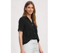Street One Frauen Kurzarm Hemdbluse mit Turn-Up-Details in Schwarz, Gr: 38