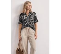 Hemdbluse STREET ONE, Damen, Gr. 38, schwarz, Stoff, 100% Viskose, gemustert, normal normal, V-Ausschnitt, Bündchen, Blusen Hemdbluse, aus softer Viskose (98698329-38) schwarz