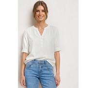 Kurzarmbluse STREET ONE, Damen, Gr. 38, weiß (sanftes weiß), Stoff, 100% Viskose, unifarben, normal normal, Rundhals, Bündchen, Blusen, aus softer Viskose (90837658-38) sanftes weiß