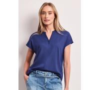 Kurzarmbluse STREET ONE, Damen, Gr. 40, amparo blau, Stoff, 100% Viskose, unifarben, normal normal, Rundhals, abgesteppt, Blusen, mit geschlitztem Rundhalsausschnitt (57062607-40) amparo blau