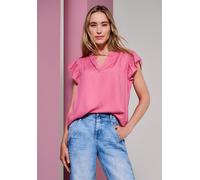 Kurzarmbluse STREET ONE, Damen, Gr. 40, blush berry, Web, Obermaterial: 100% Viskose, unifarben, normal hüftbedeckend, V-Ausschnitt, Volant, Blusen, Sommerbluse mit Volant-Ärmeln (27296260-40) blush b
