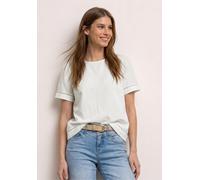 Shirtbluse STREET ONE, Damen, Gr. 40, sanftes weiß, Web, 100% Baumwolle, unifarben, klassisch normal, Rundhals, Bündchen, Blusen, mit Rundhalsausschnitt (81170259-40) sanftes weiß