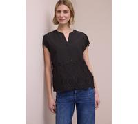 Kurzarmbluse STREET ONE, Damen, Gr. 40, schwarz, Web, 100% Baumwolle, unifarben, klassisch normal, Rundhals, normaler Saum, Blusen, aus reiner Baumwolle (48138751-40) schwarz