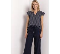 Kurzarmbluse STREET ONE, Damen, Gr. 40, schwarzest blau, Web, Obermaterial: 100% Viskose, gemustert, normal hüftbedeckend, V-Ausschnitt, Volant, Blusen, Sommerbluse mit grafischem Muster und Volant-Är