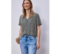 Kurzarmbluse STREET ONE, Damen, Gr. 40, shadowed navy, Stoff, 100% Viskose, unifarben, klassisch normal, Bündchen, Blusen, aus softer Viskose (39982041-40) shadowed navy