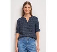 Street One Kurzarmbluse Splitneck V-Ausschnitt 100% Viskose, gemustert, ashen blau Gr. 42