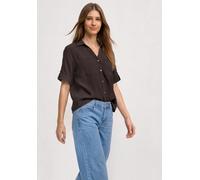 Kurzarmbluse STREET ONE, Damen, Gr. 42, braun (espresso braun), Stoff, 85% Viskose, 15% Nylon, unifarben, klassisch normal, V-Ausschnitt, Aufschlag, Blusen, in Unifarbe (18640064-42) espresso braun