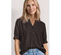 Kurzarmbluse STREET ONE, Damen, Gr. 42, braun (schwarz coffee), Stoff, 100% Viskose, unifarben, normal normal, Rundhals, Bündchen, Blusen, aus softer Viskose, Topseller (56221550-42) schwarz coffee