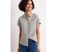 Kurzarmbluse STREET ONE, Damen, Gr. 42, espresso braun, Web, Obermaterial: 100% Leinen, gestreift, normal hüftbedeckend, Rundhals, Aufschlag, Blusen, Gestreifte Sommerbluse aus Leinen (79779204-42) es