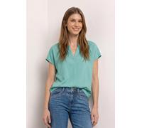 Kurzarmbluse STREET ONE, Damen, Gr. 42, misty mint, Stoff, 100% Viskose, unifarben, normal normal, Rundhals, abgesteppt, Blusen, mit geschlitztem Rundhalsausschnitt (25804909-42) misty mint