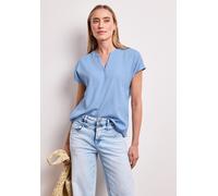 Kurzarmbluse STREET ONE, Damen, Gr. 42, original blau, Stoff, 100% Viskose, unifarben, normal normal, Rundhals, abgesteppt, Blusen, mit geschlitztem Rundhalsausschnitt (12007868-42) original blau