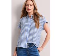 Kurzarmbluse STREET ONE, Damen, Gr. 44, drift blau, Web, 100% Leinen, gestreift, regular fit normal, V-Ausschnitt, Umschlagbund, Blusen, im Streifendesign (39551718-44) drift blau