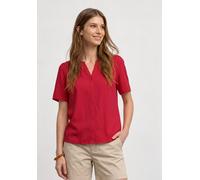 Kurzarmbluse STREET ONE, Damen, Gr. 44, salsa rot, Stoff, 100% Viskose, unifarben, klassisch normal, Rundhals, normaler Saum, Blusen, mit geschlitztem Rundhalsausschnitt (54532954-44) salsa rot