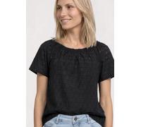 Kurzarmbluse STREET ONE, Damen, Gr. 44, schwarz, Web, 100% Baumwolle, gemustert, regular fit normal, Rundhals, abgesteppt, Blusen, aus reiner Baumwolle (18924007-44) schwarz