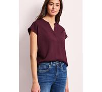 Kurzarmbluse STREET ONE, Damen, Gr. 44, truffle rot, Stoff, 100% Viskose, unifarben, normal normal, Rundhals, abgesteppt, Blusen, mit geschlitztem Rundhalsausschnitt (83371530-44) truffle rot
