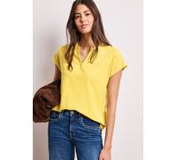 Kurzarmbluse STREET ONE, Damen, Gr. 46, bloom gelb, Stoff, 100% Viskose, unifarben, normal normal, Rundhals, abgesteppt, Blusen, mit geschlitztem Rundhalsausschnitt (35648508-46) bloom gelb