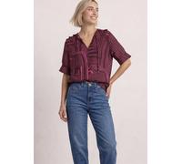 Kurzarmbluse STREET ONE, Damen, Gr. 46, blush berry, Stoff, 80% Viskose, 20% Polyamid, gemustert, klassisch normal, Rundhals, Rüschen, Blusen, mit geschlitztem Rundhalsausschnitt (56361251-46) blush b