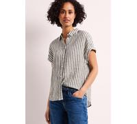 Kurzarmbluse STREET ONE, Damen, Gr. 46, espresso braun, Web, 100% Leinen, gestreift, regular fit normal, V-Ausschnitt, Umschlagbund, Blusen, im Streifendesign (65595556-46) espresso braun