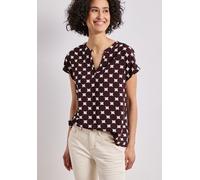 Kurzarmbluse STREET ONE, Damen, Gr. 46, rustic rouge, Stoff, 100% Viskose, gepunktet, klassisch normal, Rundhals, normaler Saum, Blusen, mit geschlitztem Rundhalsausschnitt (54376542-46) rustic rouge
