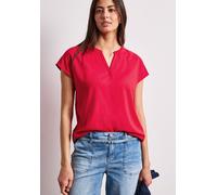 Kurzarmbluse STREET ONE, Damen, Gr. 46, salsa rot, Stoff, 100% Viskose, unifarben, normal normal, Rundhals, abgesteppt, Blusen, mit geschlitztem Rundhalsausschnitt (63048109-46) salsa rot