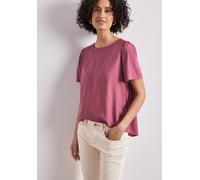 Kurzarmbluse STREET ONE, Damen, Gr. 46, schwarz clouded blush, Stoff, 100% Viskose, unifarben, klassisch normal, Rundhals, abgesteppt, Blusen, mit Raffungen an den Ärmeln (89139660-46) schwarz clouded