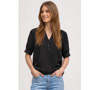 Kurzarmbluse STREET ONE, Damen, Gr. 46, schwarz, Stoff, 100% Viskose, unifarben, normal normal, Rundhals, Bündchen, Blusen, aus softer Viskose (56764069-46) schwarz
