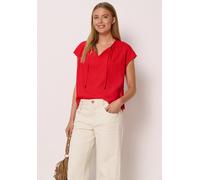 Kurzarmbluse STREET ONE STUDIO, Damen, Gr. 34, rot (chili rot), Stoff, 100% Viskose, unifarben, normal normal, Rundhals, abgesteppt, Blusen, aus softer Viskose (67490938-34) chili rot