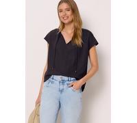 Kurzarmbluse STREET ONE STUDIO, Damen, Gr. 36, schwarz, Stoff, 100% Viskose, unifarben, normal normal, Rundhals, abgesteppt, Blusen, aus softer Viskose (29645060-36) schwarz