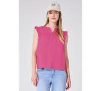 Kurzarmbluse STREET ONE STUDIO, Damen, Gr. 40, simply pink, Web, 100% Baumwolle, unifarben, normal normal, Rundhals, Rüschen, Blusen, aus reiner Baumwolle (10295249-40) simply pink