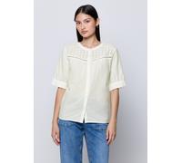 Kurzarmbluse STREET ONE STUDIO, Damen, Gr. 40, weiß (sanftes weiß), Web, 100% Baumwolle, unifarben, regular fit normal, Rundhals, Manschette, Blusen, aus reiner Baumwolle (23968931-40) sanftes weiß