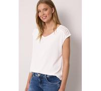 Kurzarmbluse STREET ONE STUDIO, Damen, Gr. 40, weiß, Stoff, 100% Viskose, unifarben, normal normal, V-Ausschnitt, abgesteppt, Blusen, aus softer Viskose (74317200-40) weiß