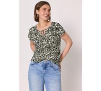 Kurzarmbluse STREET ONE STUDIO, Damen, Gr. 42, schwarz, Stoff, 100% Viskose, geblümt, normal normal, Rundhals, abgesteppt, Blusen, aus softer Viskose (92292837-42) schwarz