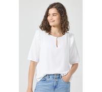 Kurzarmbluse STREET ONE STUDIO, Damen, Gr. 42, weiß, Stoff, 100% Viskose, unifarben, klassisch normal, Rundhals, Bündchen, Blusen, mit Cut-Out Detail (92870405-42) weiß