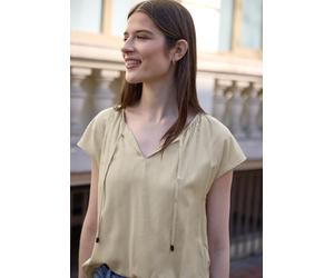 Kurzarmbluse STREET ONE STUDIO, Damen, Gr. 44, beige (stone sand), Stoff, 100% Viskose, unifarben, normal normal, Rundhals, abgesteppt, Blusen, aus softer Viskose (60799249-44) stone sand