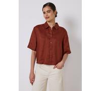 Kurzarmbluse STREET ONE STUDIO, Damen, Gr. 44, braun (sienna braun), Web, 100% Leinen, unifarben, normal normal, V-Ausschnitt, abgesteppt, Blusen, mit Knopfleiste (38904733-44) sienna braun