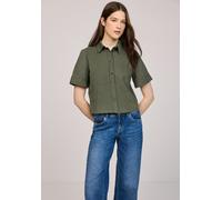 Kurzarmbluse STREET ONE STUDIO, Damen, Gr. 44, lichen grün, Web, 100% Baumwolle, unifarben, normal normal, V-Ausschnitt, Bündchen, Blusen, aus reiner Baumwolle (68611110-44) lichen grün