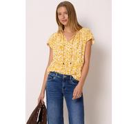 Kurzarmbluse STREET ONE STUDIO, Damen, Gr. 46, earthy gelb, Stoff, 100% Viskose, geblümt, normal normal, Rundhals, abgesteppt, Blusen, aus softer Viskose (44858209-46) earthy gelb