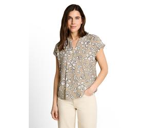 Kurzarmbluse TOM TAILOR, Damen, Gr. 40, beige (olive big flower), Web, Obermaterial: 82% Viskose, 18% Polyamid, gemustert, normal hüftbedeckend, Rundhals, abgesteppte Kante, Blusen, Sommerbluse mit fl
