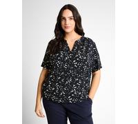 Kurzarmbluse TOM TAILOR PLUS, Damen, Gr. 44, navy dot, Web, Obermaterial: 100% Viskose, gemustert, normal hüftbedeckend, V-Ausschnitt, Blusen, mit Allover-Print - Große Größen (11599924-44) navy dot