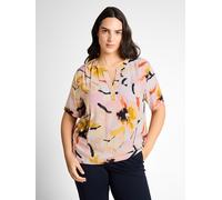 Kurzarmbluse TOM TAILOR PLUS, Damen, Gr. 50, big abstract flower print, Web, Obermaterial: 100% Viskose, gemustert, normal hüftbedeckend, V-Ausschnitt, Blusen, mit Allover-Print - Große Größen (135853