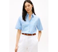 Kurzarmbluse TOMMY HILFIGER "ESSENTIAL POPLIN SHORT SLEEVE SHIRTS", Damen, Gr. XS (34), classic ithaca stp mesmerizing blau, Popeline, Obermaterial: 100% Baumwolle, gestreift, lässig geschnitten norma
