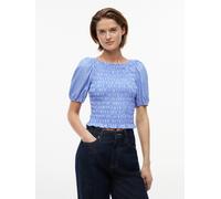 Kurzarmbluse TOMMY JEANS "TJW SMOCKED SS BLOUSE", Damen, Gr. L (42/44), noble blau, stripe, Web, Obermaterial: 100% Baumwolle, gestreift, unifarben, taillenlang, U-Boot-Ausschnitt, elastischer Bund, B
