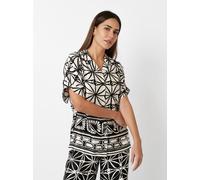 Kurzarmbluse TONI "Bex", Damen, Gr. 38, weiß (sanftes weiß, schwarz), Web, Obermaterial: 100% Viskose, bedruckt, gemustert, hüftlang, Umschlagsaum, Blusen, mit graphischem Allover-Print (60715906-38) 