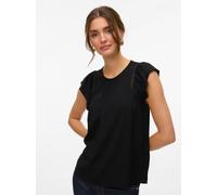 Kurzarmbluse VERO MODA "VMBELLA SS LACE TOP WVN GA NOOS", Damen, Gr. L, schwarz, Web, Obermaterial: 97% Viskose, 3% Elasthan, unifarben, regular fit normal, Rundhals, Blusen (16153951-L) schwarz