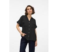 Kurzarmbluse VERO MODA "VMBUMPY S/S SHIRT WVN GA NOOS", Damen, Gr. L, schwarz, Web, Obermaterial: 100% Viskose, unifarben, regular fit normal, V-Ausschnitt, mit Aufschlag, Blusen, Viskose, regular fit